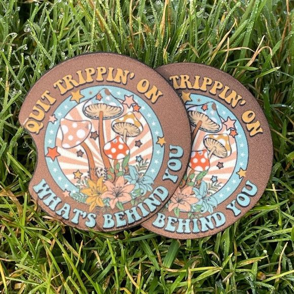 Quit Trippin Mushrom Car Coaster Set | Car Accessories - Picture 1 of 16